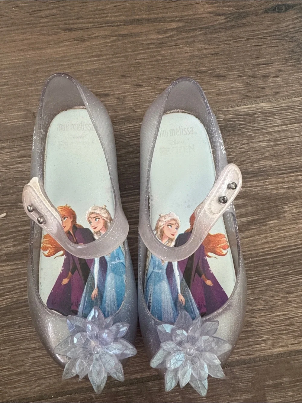 Mini Melissa Silver Shimmery Frozen Character Mary Jane Shoes